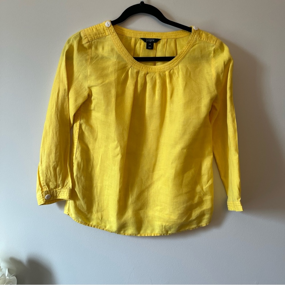 J. CREW Yellow Mustard Long Sleeve 100% Linen Women Size XXS. Pleated Front.